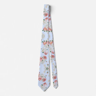 Gravata Cor-de-rosa e creme na Floral da Vintagem Azul
