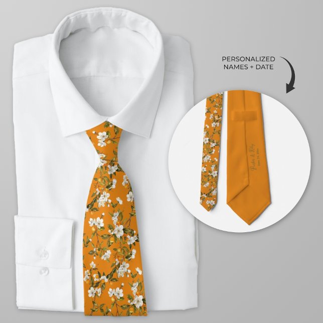 Gravata Cor Floral do Flor Laranja Personalizada (Personalized Orange Blossom groomsmen wedding neckties)