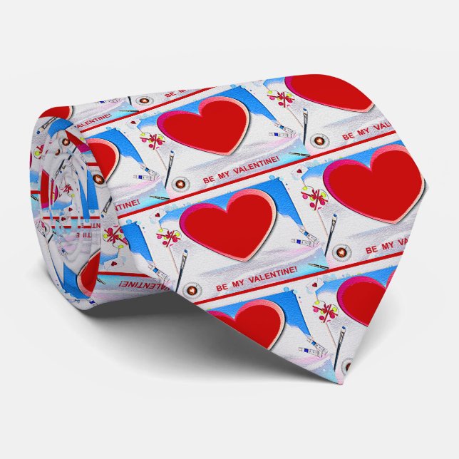 Gravata Coração com Namorados pintado Adicionar sua foto (Rolled)
