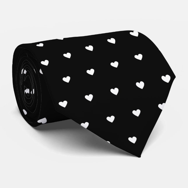 Gravata Coração Preto e Branco (Rolled)
