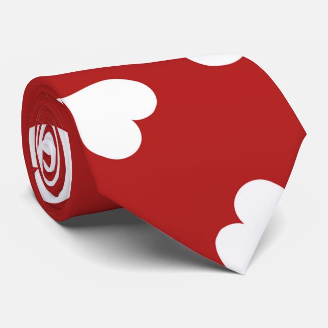 Gravata Corações Brancos Vermelhos (Rolled)
