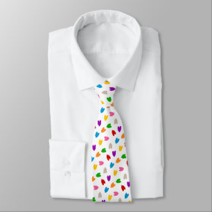 Gravata Corações Coloridos De Amor Padrão De Design Branco