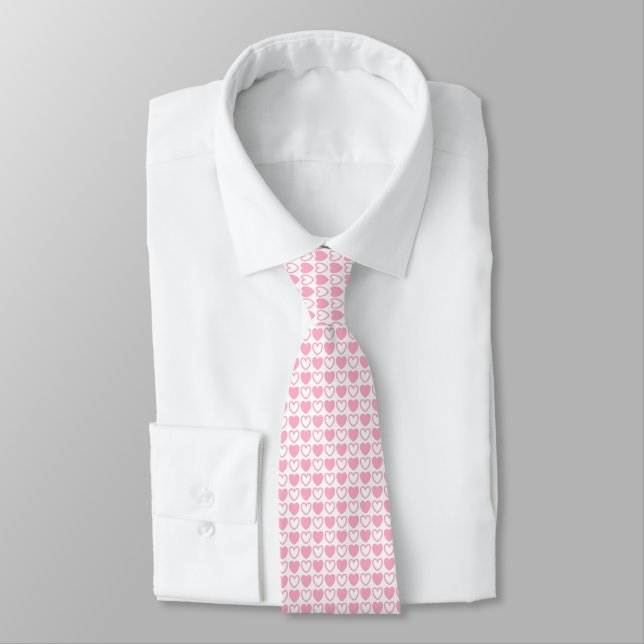 Gravata Corações Cor-de-Rosa e Branco (Amarrado)