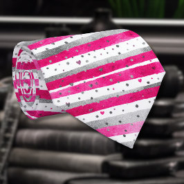 Gravata Corações de prata rosa elegante em listras