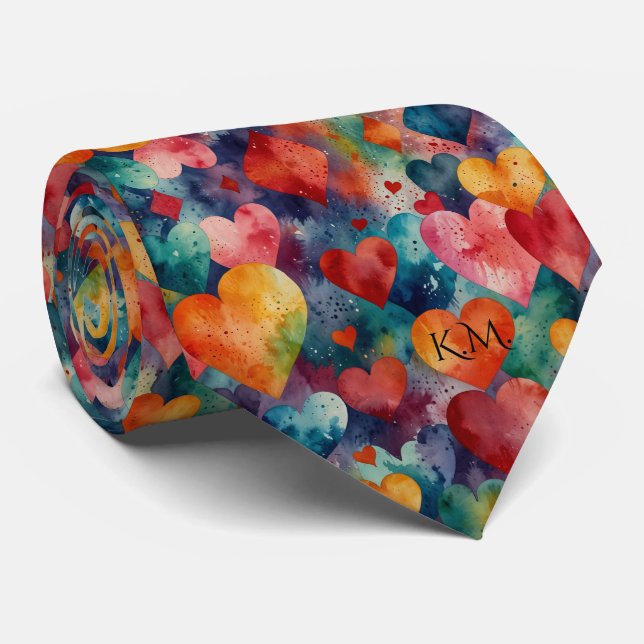 Gravata Corações Flamboyant Negrito Cores Dinâmicas Reprod (Rolled)