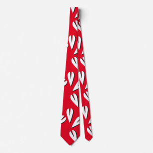 Gravata Corações Geométricos Padrão Vermelho Branco Preto