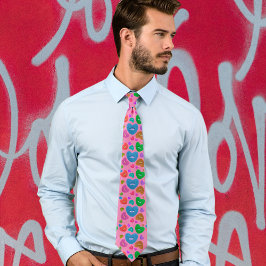 Gravata Corações Multicoloridos com Olho de Amor no Dia do