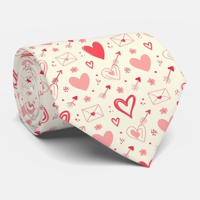 Gravata Corações Românticos de São Valentim Padrão Sem Cos (Rolled)
