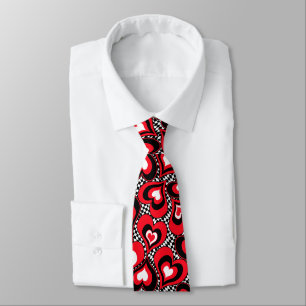 Gravata Corações, vermelho, preto, branco
