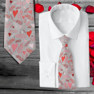 Gravata Corações vermelhos cor-de-rosa na moda deixa Dia