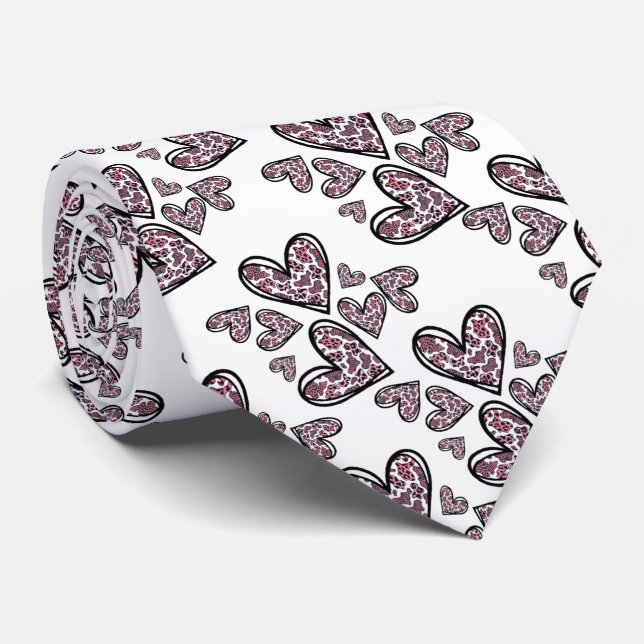Gravata Corbata de corazones con manchas de leopardo (Rolled)