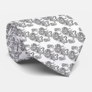 Gravata Corbata elegante blanco con dragón negro