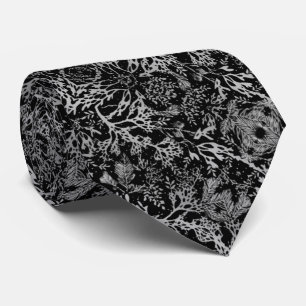 Gravata Corbata elegante negro con coral y hojas gris