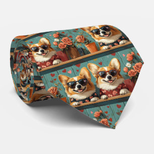 Gravata Corgi Com Rosas do Coração Dia dos Namorados