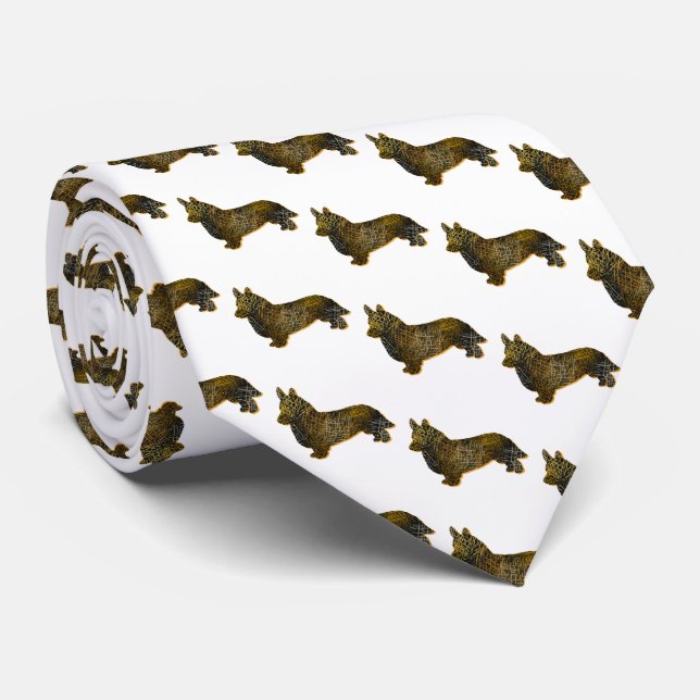 Gravata Corgi Welsh Dog Silhouette Halloween Pescoço Branc (Rolled)