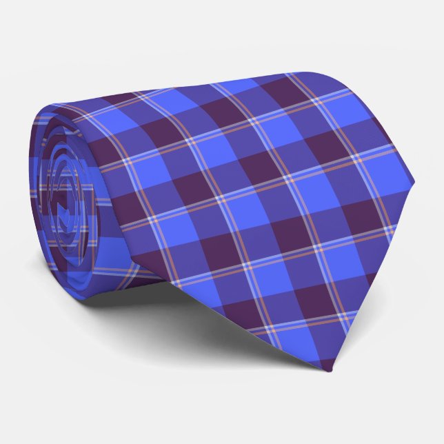 Gravata Cornflower Blue and Livid Brown Plaid Neck Tie (Rolled)