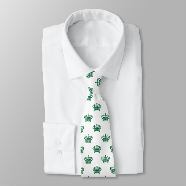 Gravata Coroa 01 - Floresta Verde em Branco (Amarrado)