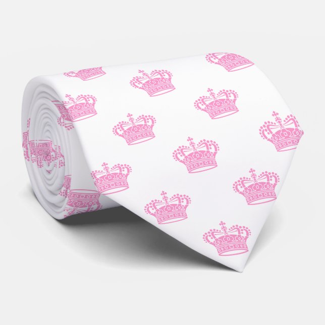 Gravata Coroa 01 - Rosa em Branco (Rolled)