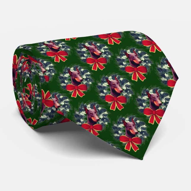 Gravata Coroa de Natal Feriado Doberman (Rolled)