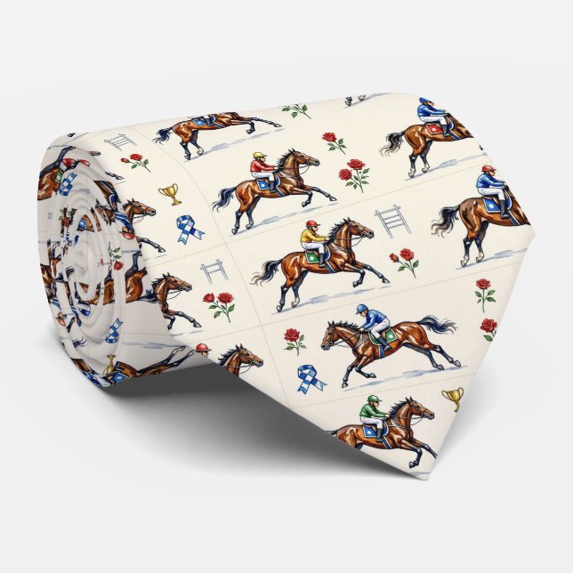 Gravata Corrida de Cavalos Faux Seda | Cavalheiro do Prêmi (Rolled)