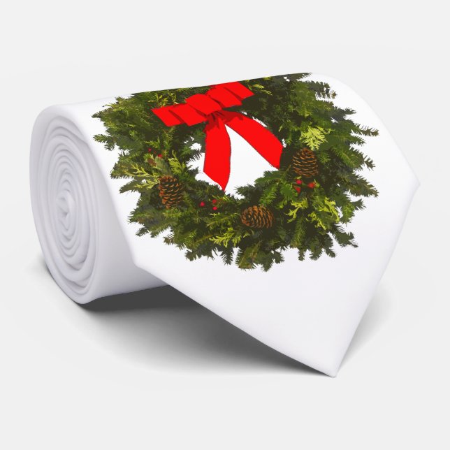 Gravata Corrida de Natal com Pinos Cones e Arco Vermelho (Rolled)
