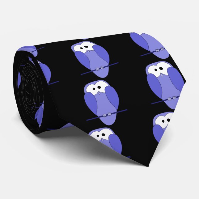 Gravata Coruja à Noite. Azul e Preto (Rolled)