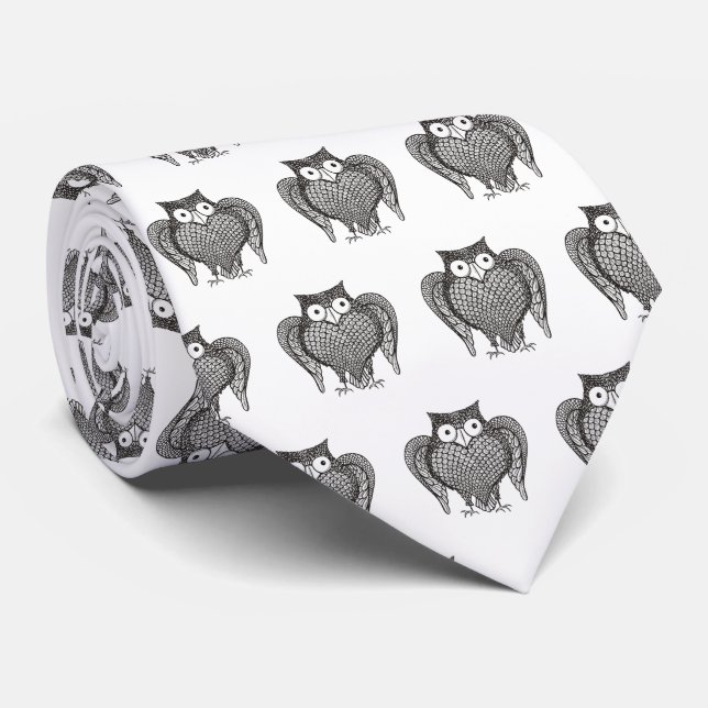 Gravata Coruja Sketch Cartoon Pattern (Rolled)