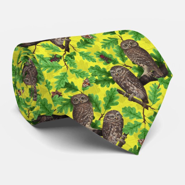 Gravata Corujas na Floresta em amarelo limão (Rolled)