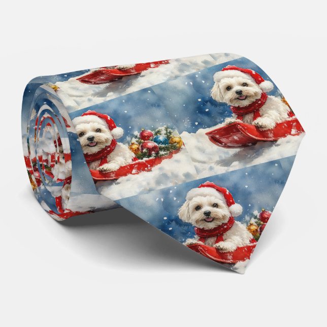 Gravata Coton De Tulear em Sledge Deixe nevar o Natal (Rolled)