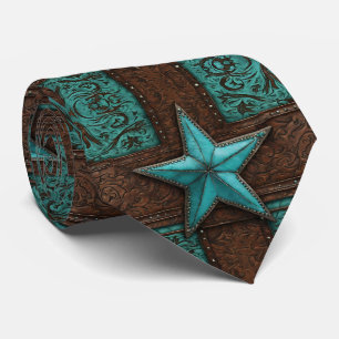 Gravata Country Cowboy Brown Turquoise Western Star