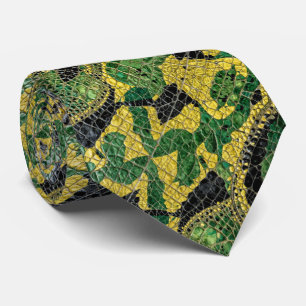 Gravata Couro de Dragão Crocodilo Jacaré Amarelo Verde