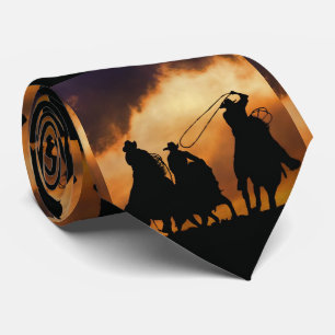 Gravata Cowboys Roping e Cavalos com Céu Legal