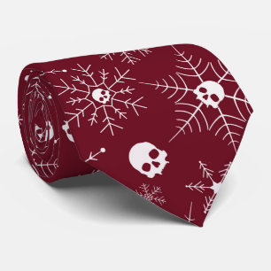 Gravata Crânio assustador Creepmas Flocos de neve vermelho