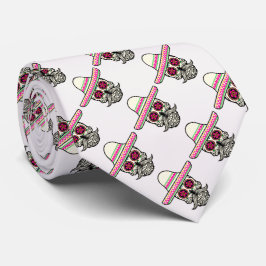 Gravata Crânio com bigode e um sombrero rosa