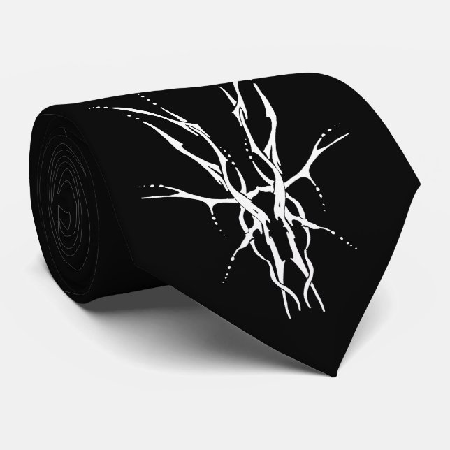 Gravata Crânio de Veado Tribal Preto e Branco Design de Ca (Rolled)