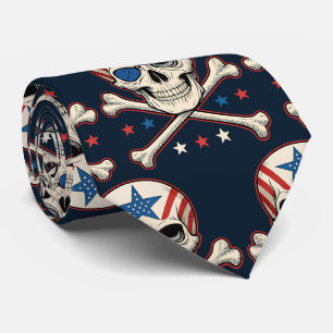 Gravata Crânio Patriótico e Bandeira Americana Crossbones