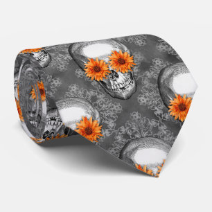 Gravata Crânios Laranja e Série de Girassóis Design 9