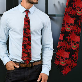 Gravata Cránios Sangrentos de Halloween Vermelho e Preto