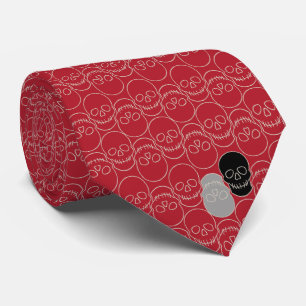 Gravata Crânios - Vermelho e Branco Ósseo