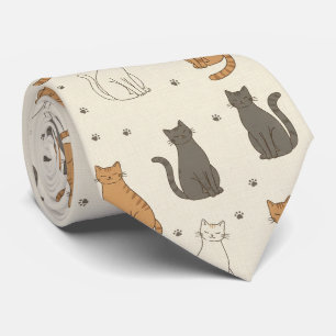 Gravata Cream Kitty & Paw Print