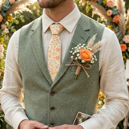 Gravata Cream & Peach Floral Pattern