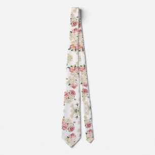 Gravata Cream Vintage Floral, rosa e creme