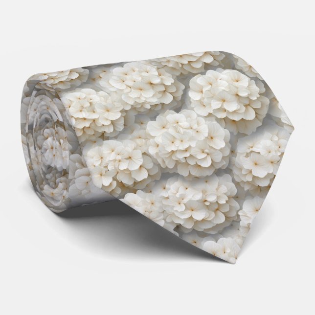 Gravata Cream White Hydrangea Floral Pattern (Rolled)
