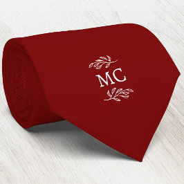 Gravata Crest Inicial Monograma Folha Botânica Vermelho Bo