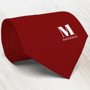 Gravata Crest Inicial Monograma Personalizado Vermelho Bor