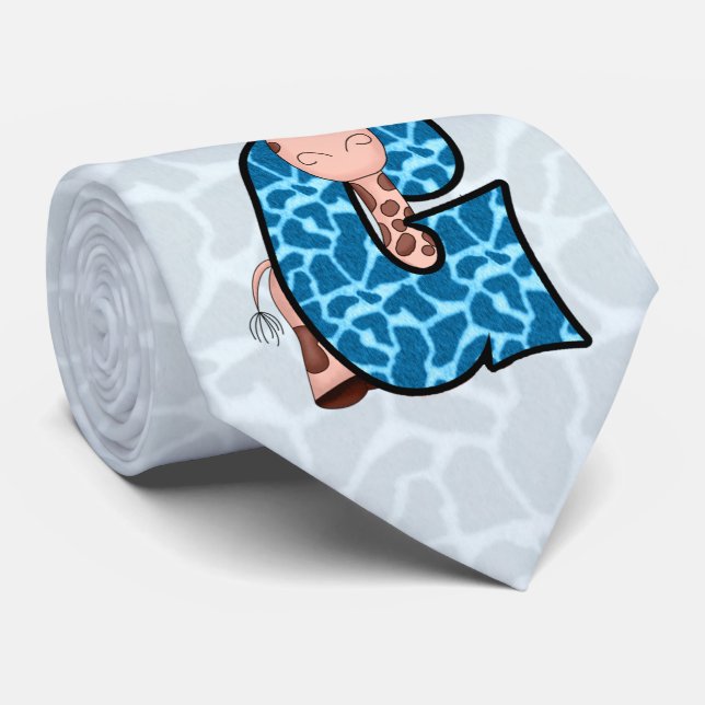 Gravata Crianças "G" Monograma | Girafa Azul e Marrom (Rolled)