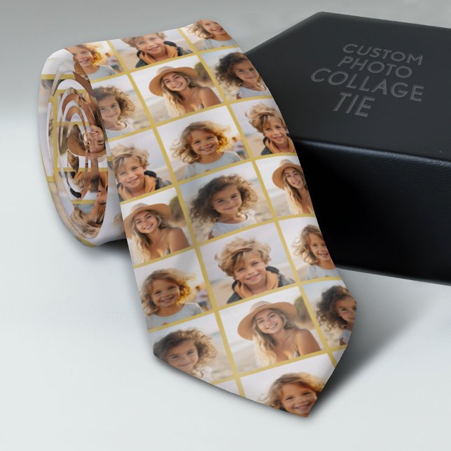 Gravata Criar uma colagem personalizada de fotos - Dourado (Photo Collage Neck Tie - Add Your Favorite Photos)