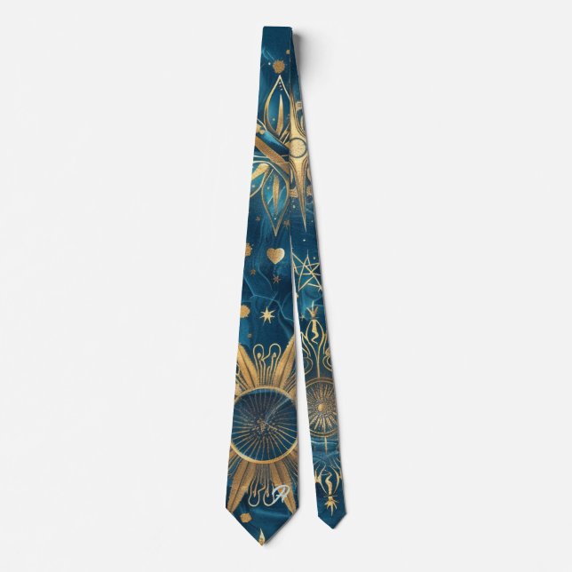 Gravata Crie Seu Próprio Celestial Místico Azul e Dourado (Frente)