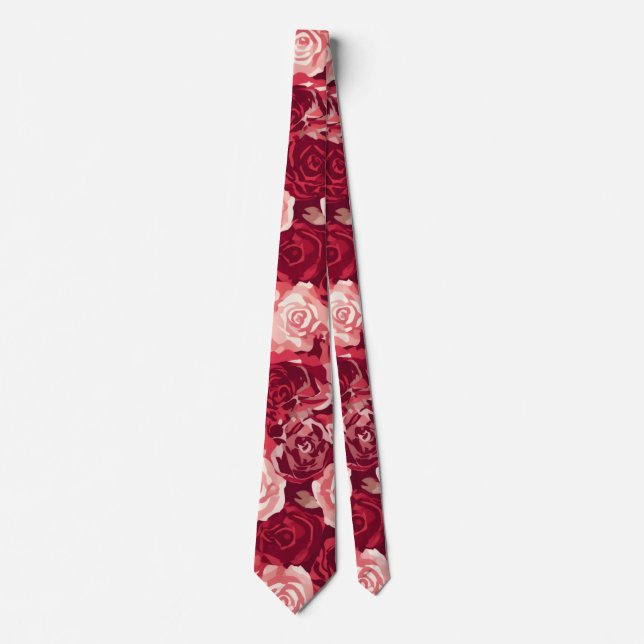 Gravata Crimson & Blush Seamless Rose Pattern (Frente)