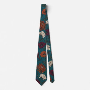 Gravata Crisântemo Floral Vintage Turquesa